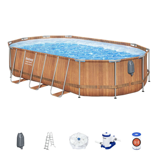 20ft Power Steel Comfort Jet Stone-Print Oval Pool Set
