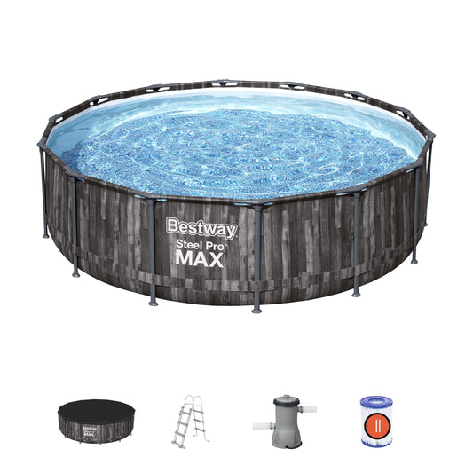 14ft x 42in Wood Print Round Steel Pro Max Above Ground Pool Set - Outlet